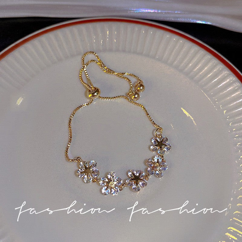 Women's Zircon Flower Korean Style Simple Design Personalized Bracelet
