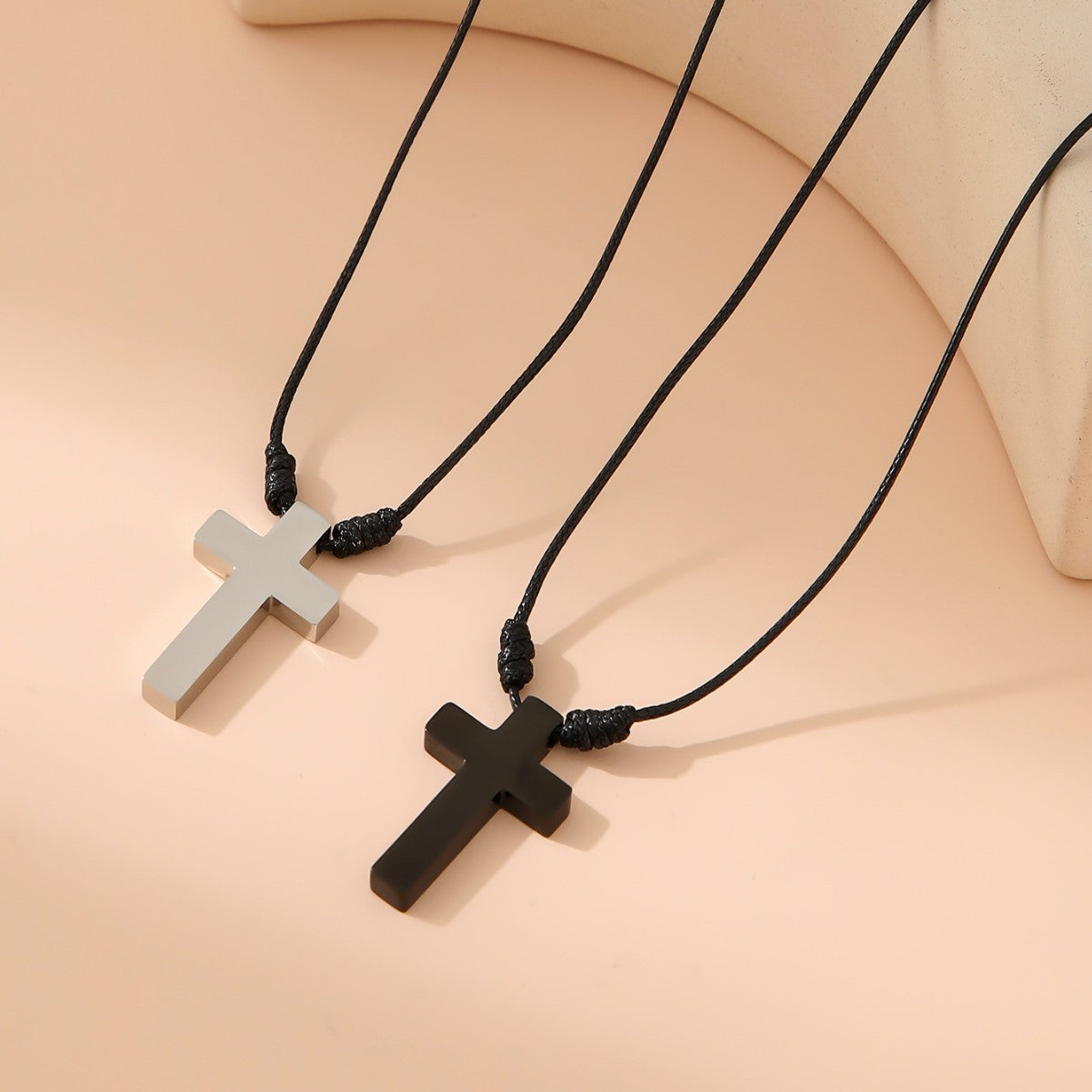 Women's & Men's Stainless Steel Cross Wax Rope Adjustable Necklaces