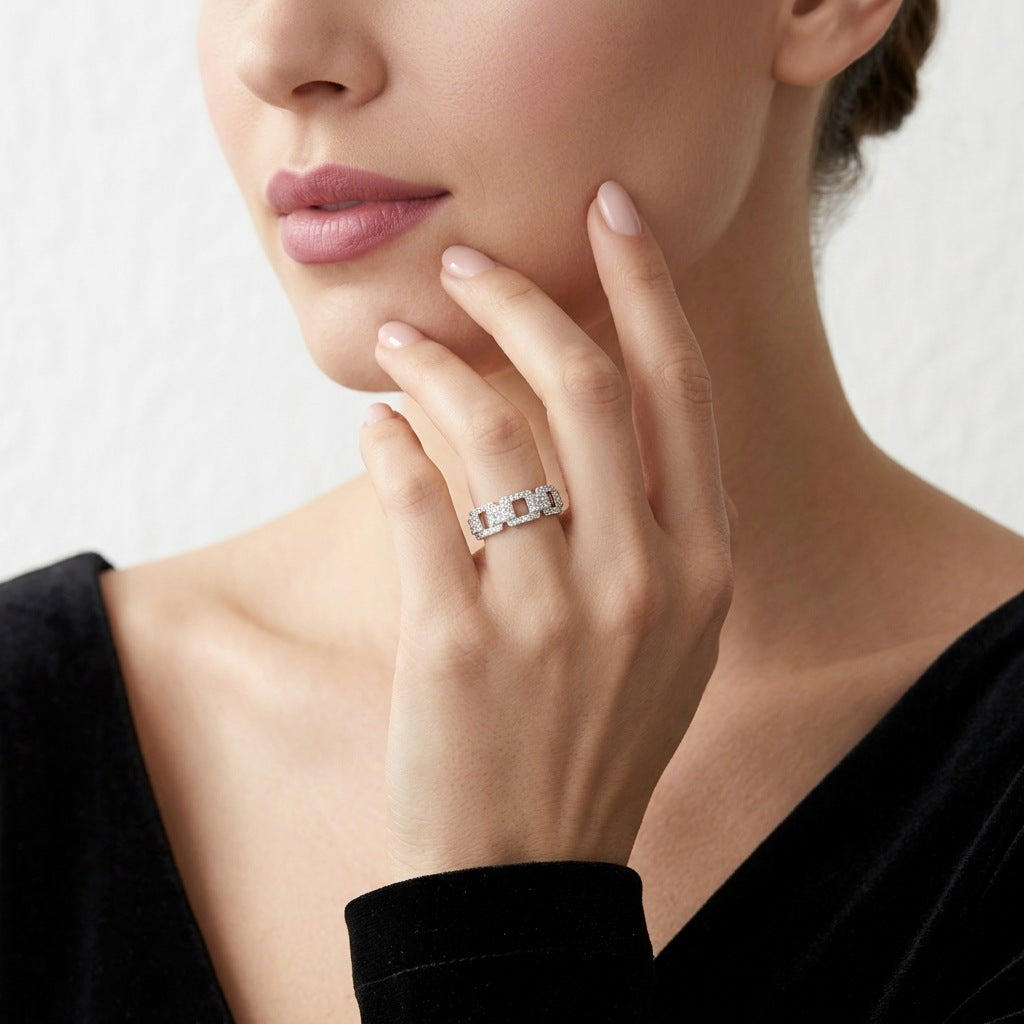 Women's Sier Pave Elegant Light Luxury Couple Moissanite Niche High Ring