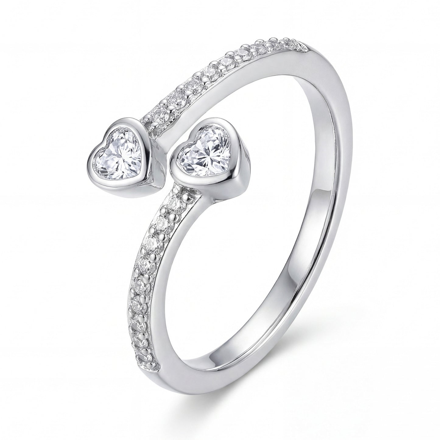 Fashion Heart Shape With Diamond Zircon Female Eternal Opening Ring