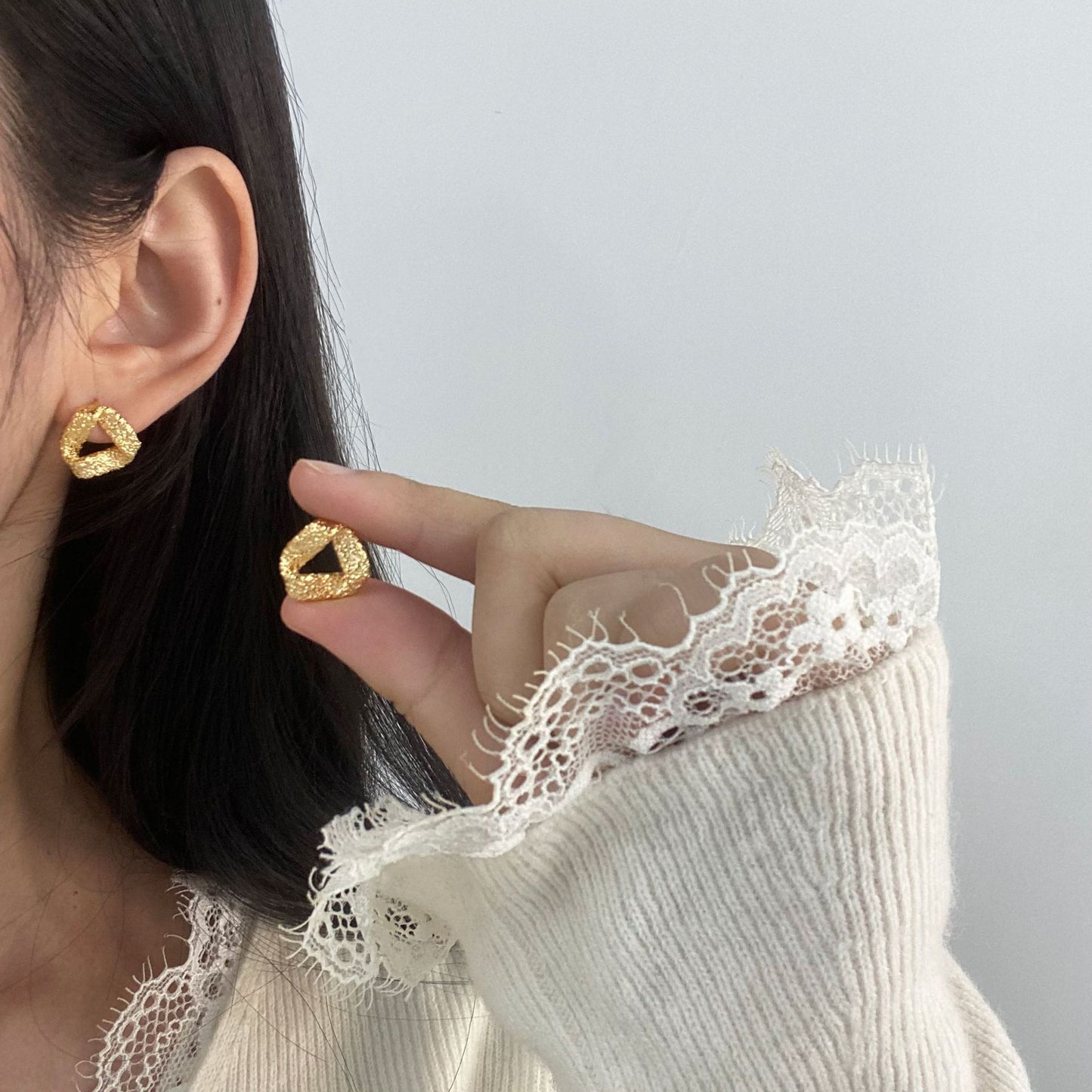 Simple Hollow Geometry Triangle Sier High Stud Earrings