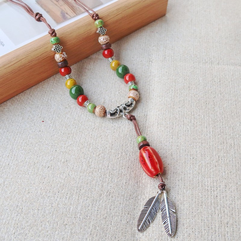 Women's Vintage Ethnic Style Ceramic Long Sweater Necklace