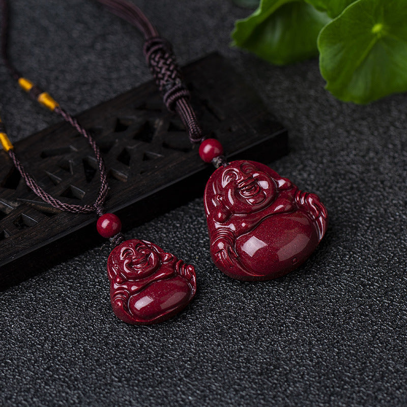 Natural Cinnabar Amitabha Fidelity Big Belly Pendants