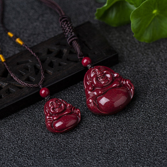 Natural Cinnabar Amitabha Fidelity Big Belly Pendants