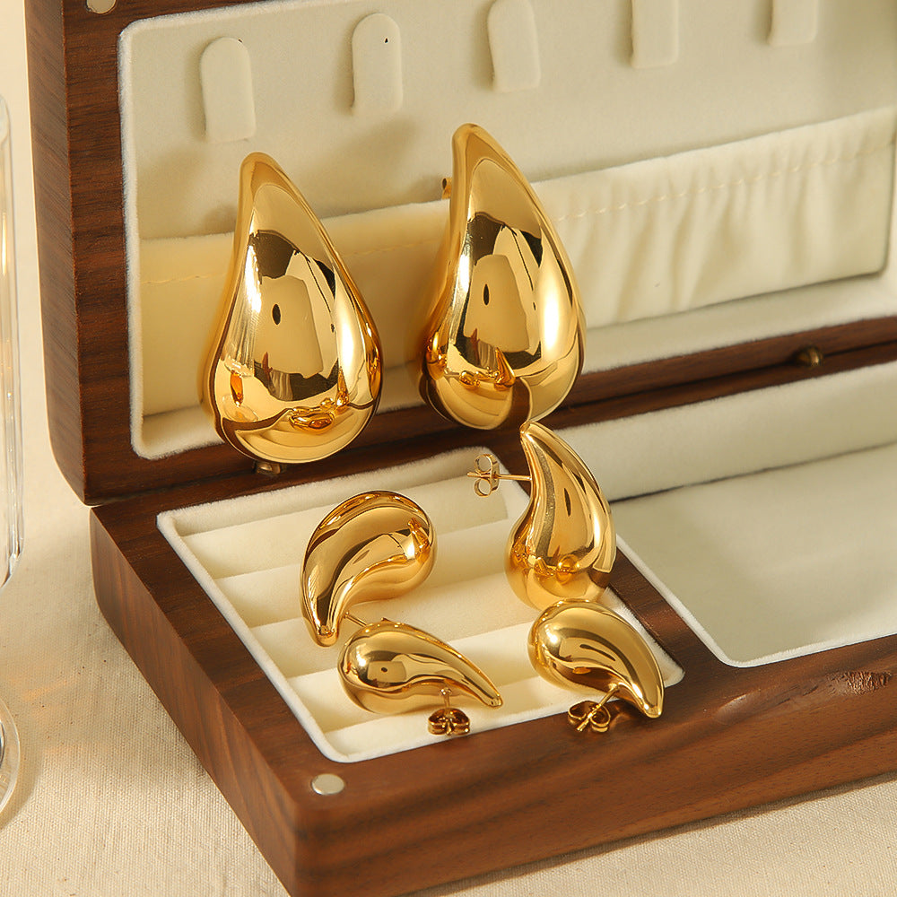 Women's High-grade Water Drop Gold Ear-ring Clip Titanium Rings