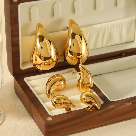 Women's High-grade Water Drop Gold Ear-ring Clip Titanium Rings