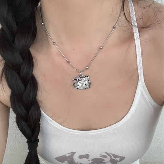 Cute Cat Female Style Millennium Hot Simple Sier Clavicle Chain Necklace
