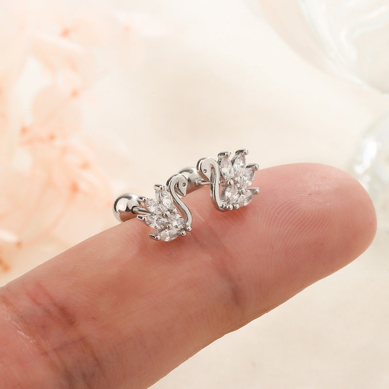 Screw Tightening Buckle Female Inlaid Zircon Design Sweet Earrings