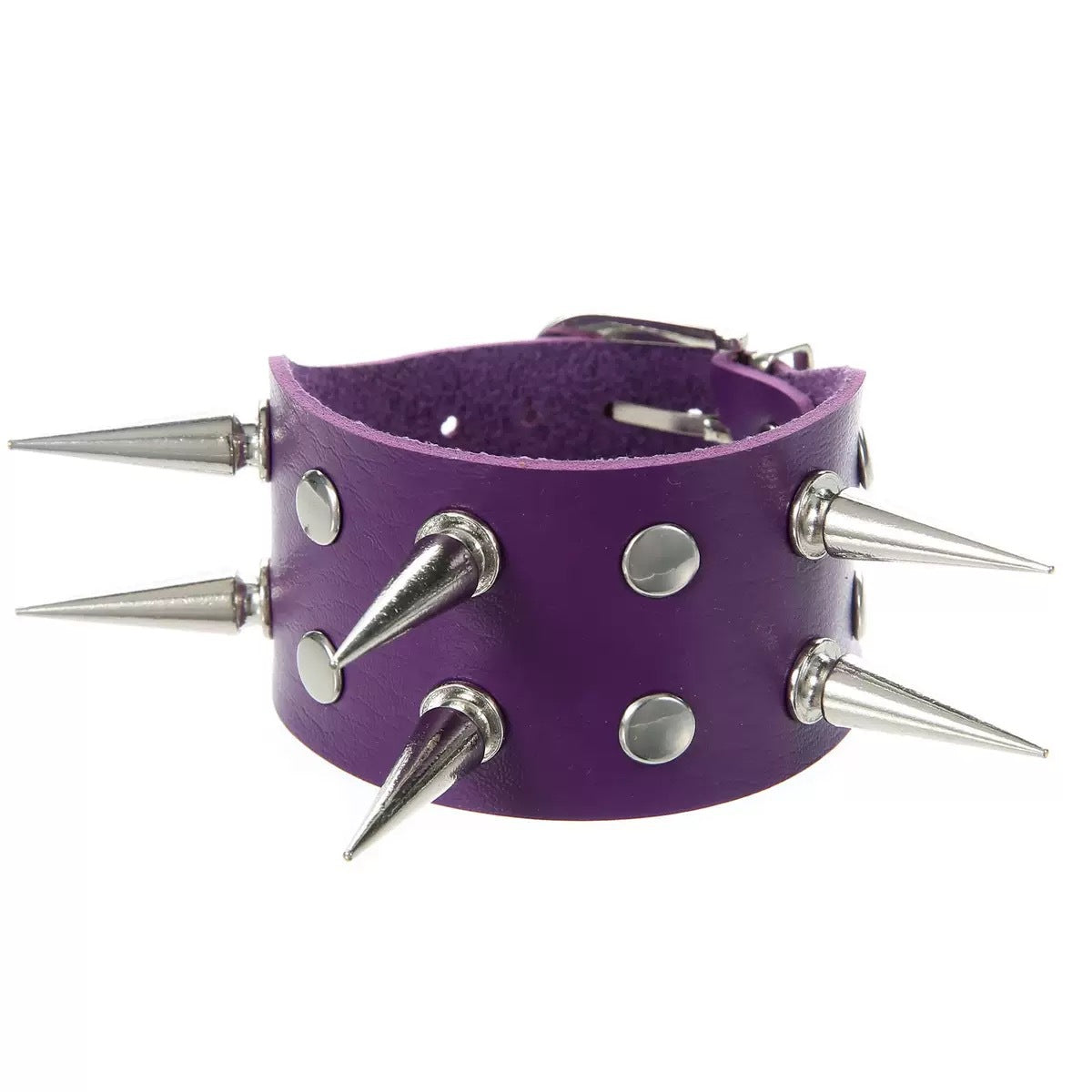 Men's Punk Leather Double Row Pointed Rivet Bracelet