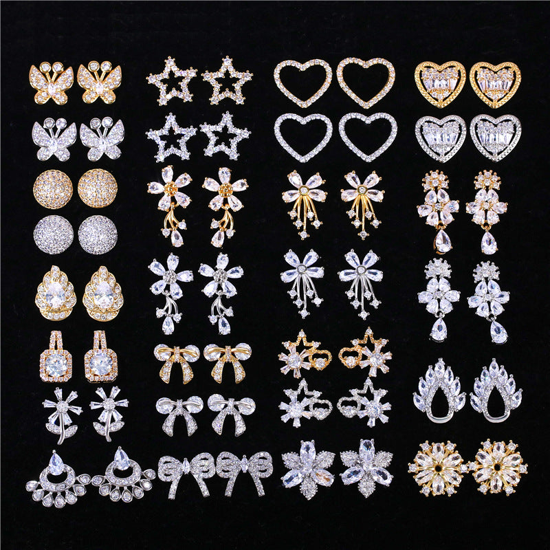 Women's Plaid Copper Inlaid Zircon Electroplated Creative Style Earrings