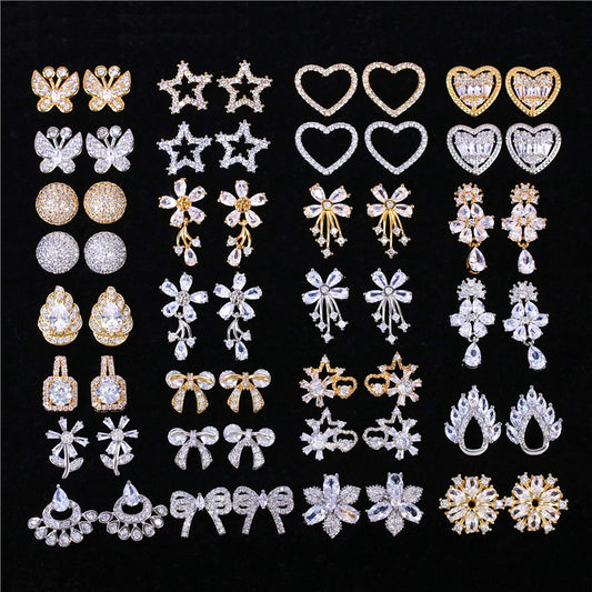 Women's Plaid Copper Inlaid Zircon Electroplated Creative Style Earrings