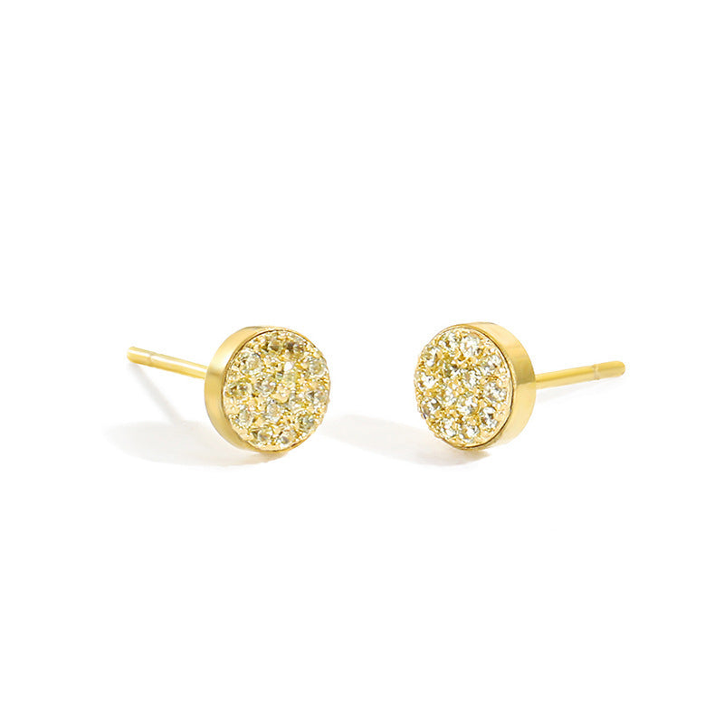 Women's Stainless Steel Petite Round Full Diamond Gold Earrings