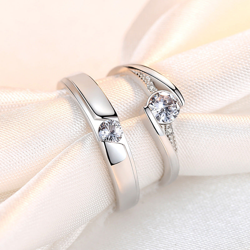 Rhinestone Zircon Couple Korean Style Simple Stylish Opening Adjustable Rings