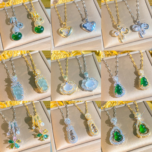 Women's Diamond Imitation Chalcedony Series Titanium Steel Exquisite High-grade Tassel Gourd Necklace