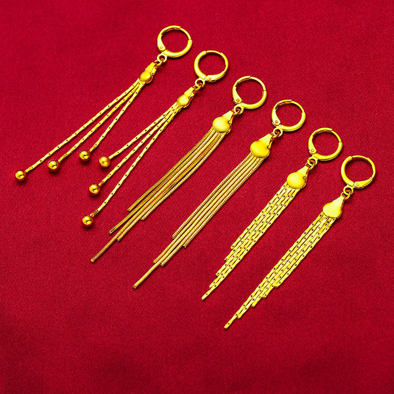 Women's Alluvial Gold Brass Plated Tassel Long Real Fake Earrings