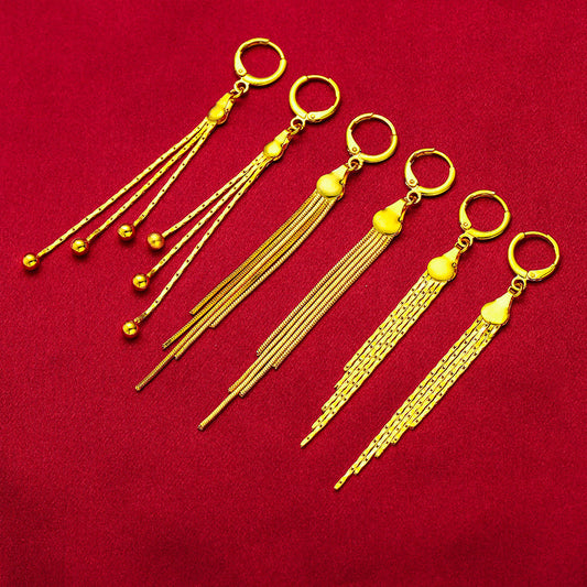 Women's Alluvial Gold Brass Plated Tassel Long Real Fake Earrings
