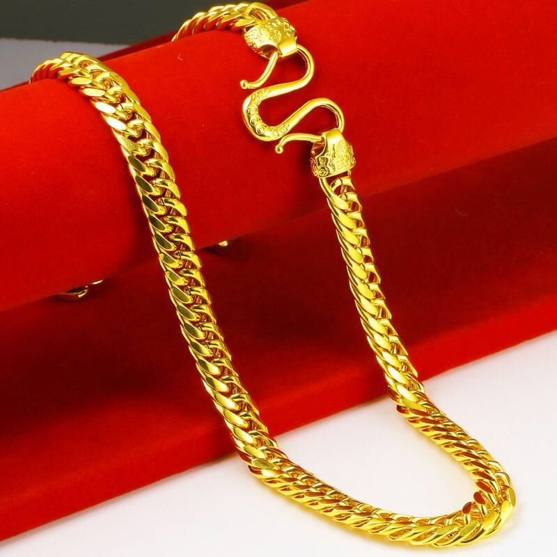 Men's Gold Fu Character Horsewhip Domineering Simulation Flat Chain Necklaces