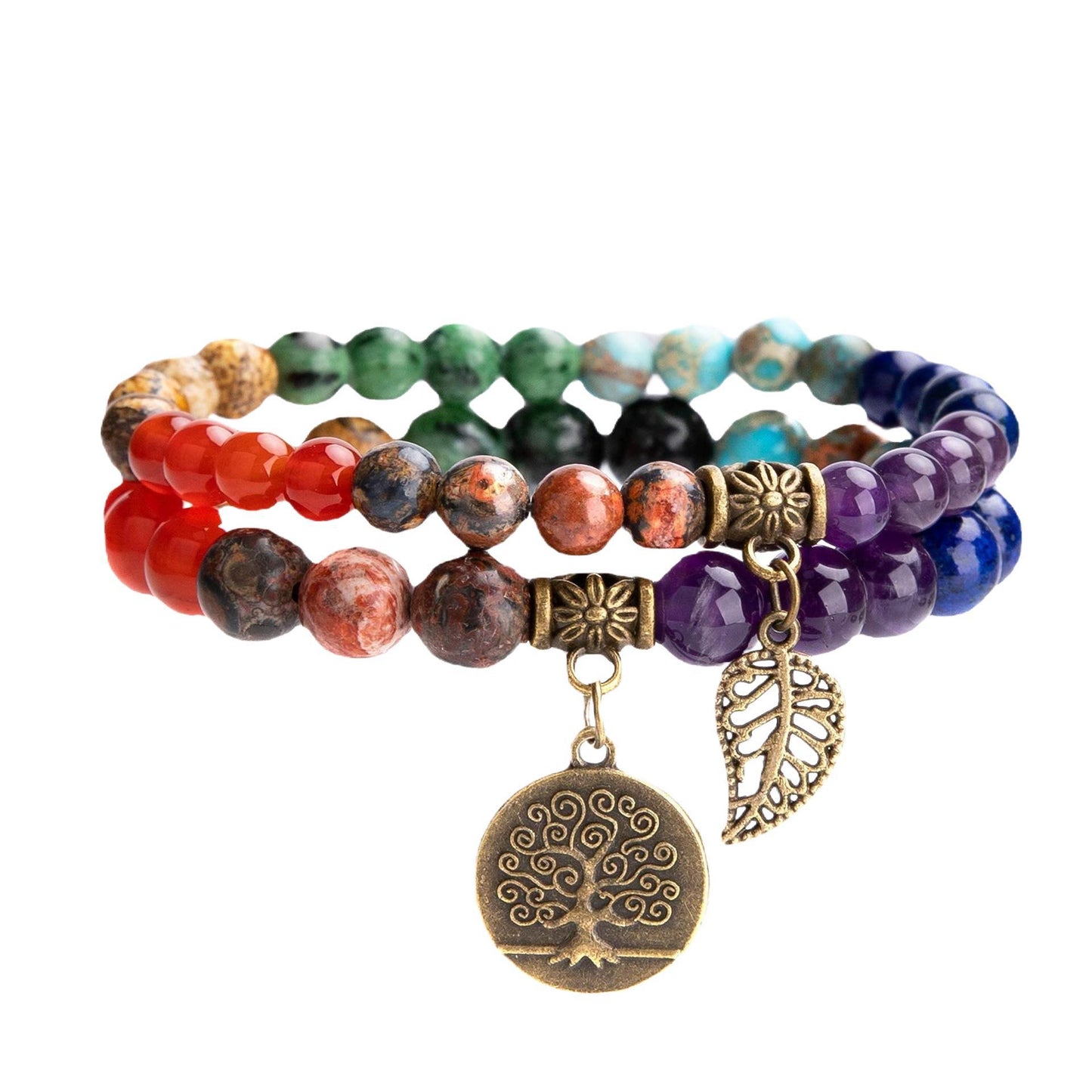 Two-piece Colorful Round Beads Loose Lucky Bracelets