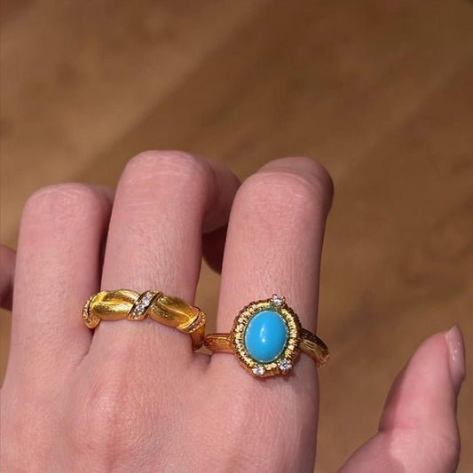Blues Dream Golden Blue Imitation Turquoise Light Luxury Temperament Ring