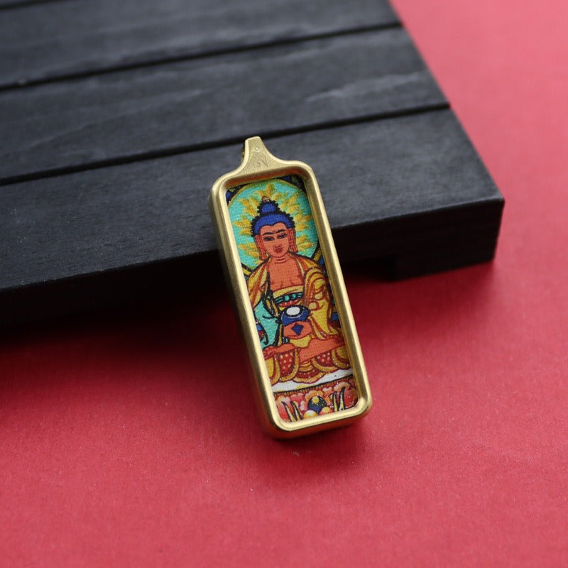 Tibetan Square Hand Painted Golden Outline Eight Patron Pendants