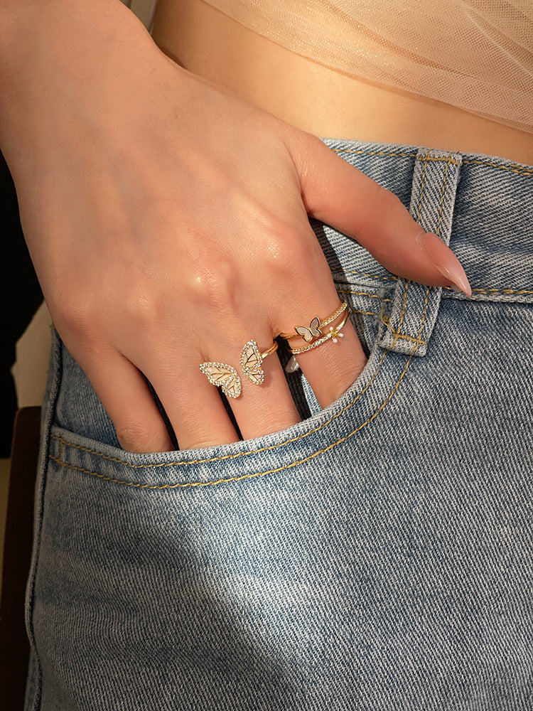 Women's Fairy Butterfly Flower Open Fashion Personality Affordable Luxury Niche Exquisite Rings