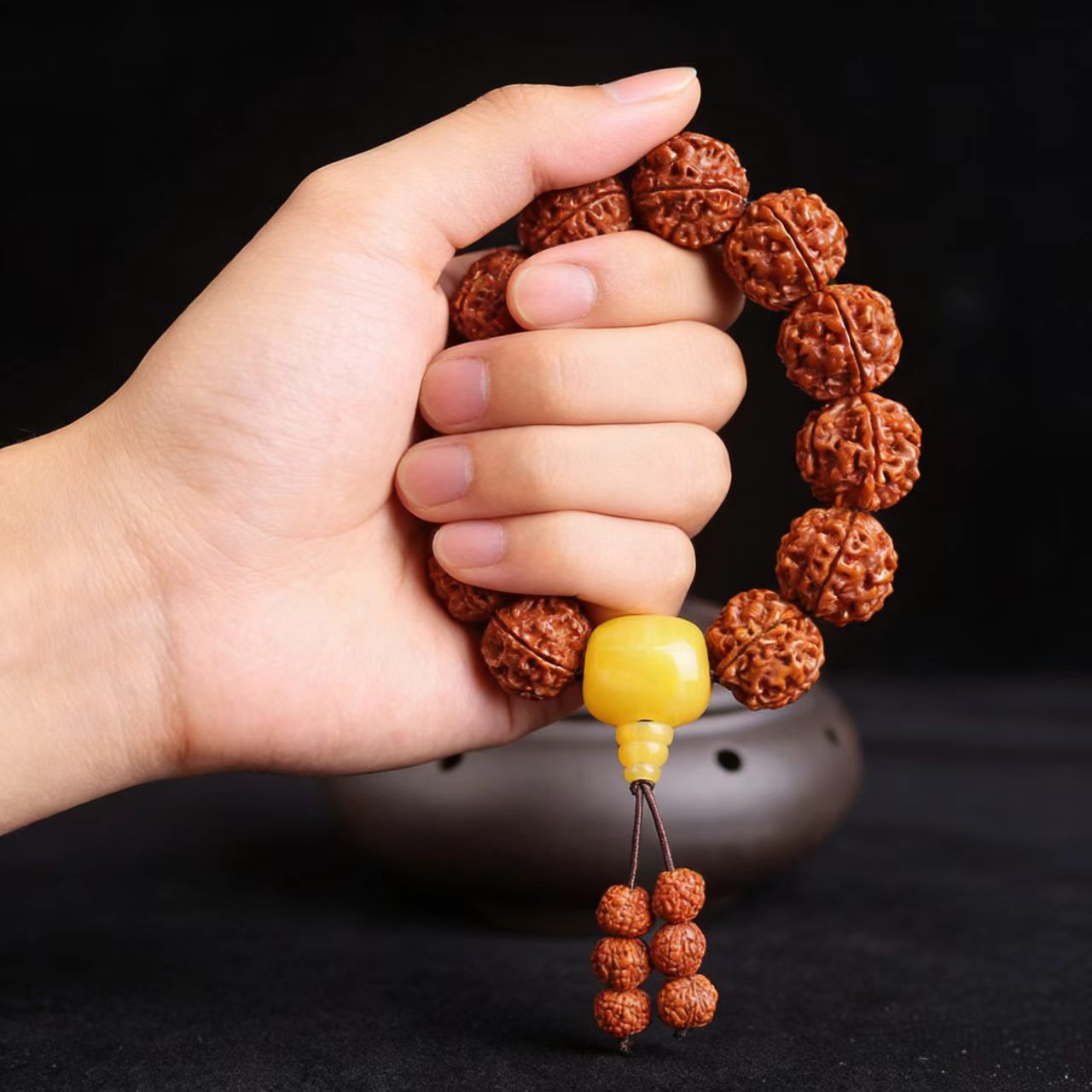 Bodhi Seeds Beeswax Prayer Hand Toy Bracelet
