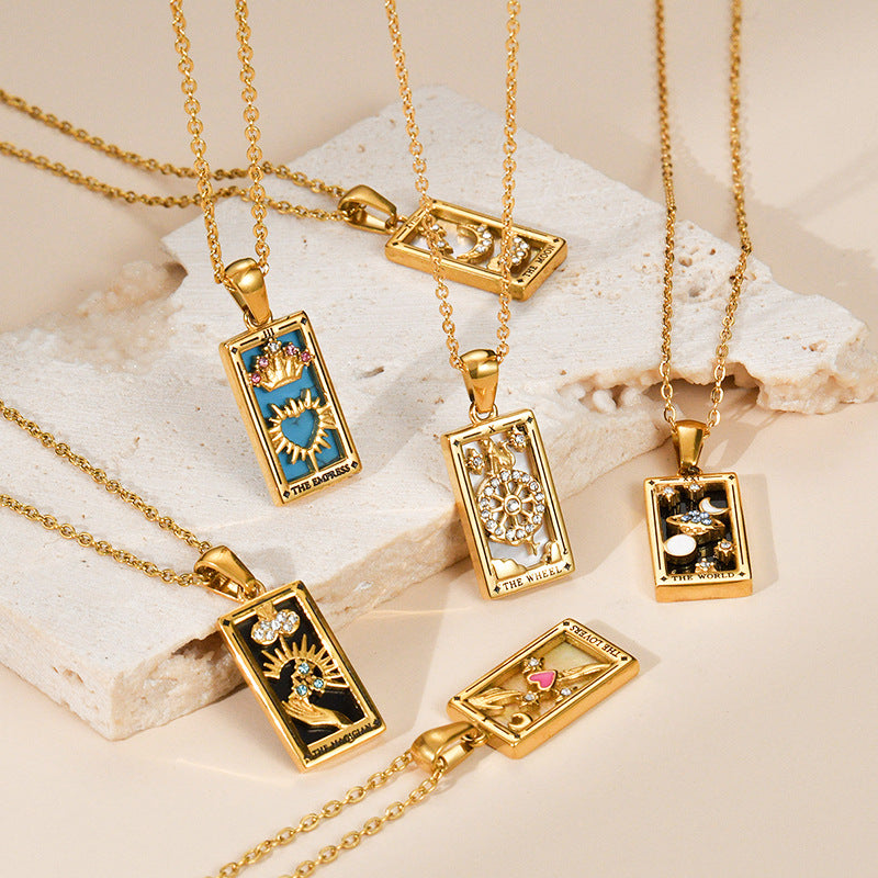 Real Gold Vintage Tarot With Diamond Dripping Necklace