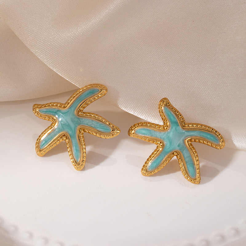 Women's Style Dripping Starfish Stainless Steel Light Luxury Temperament Stud Earrings