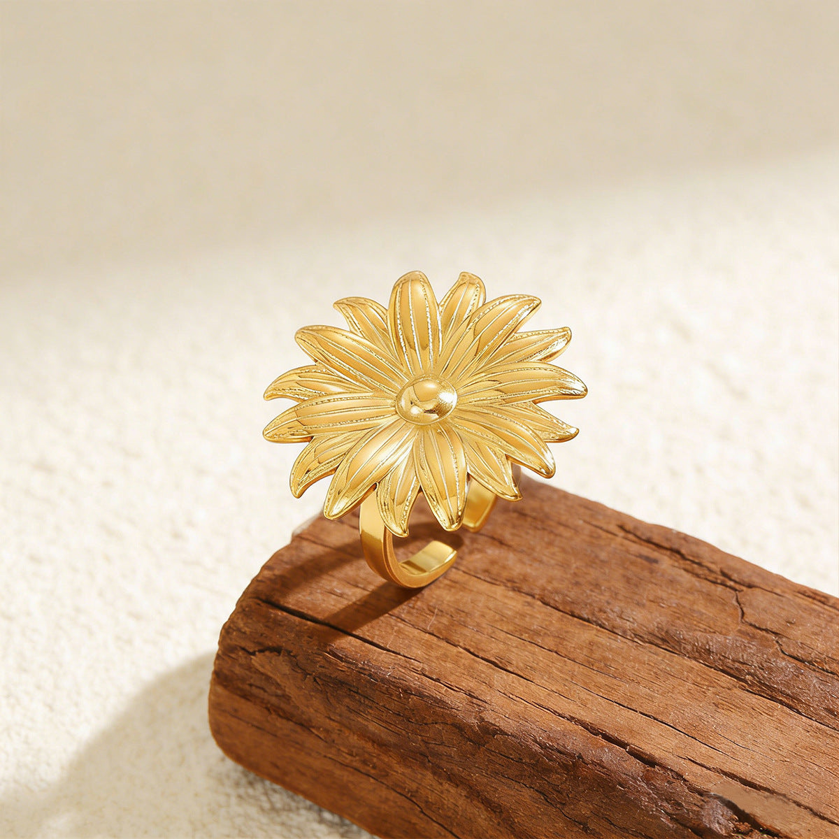 Women's Daisy Open Stainless Steel Sunflower Titanium Ring