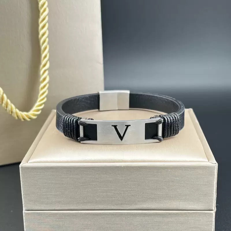 Women's & Men's Leather Wide V-shaped Buckle Affordable Luxury Fashion Couple Simple Bracelets