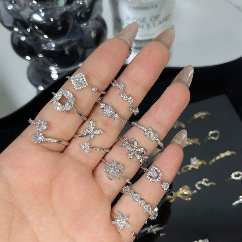 Gold Electroplated Geometric Female Opening Zircon Rings