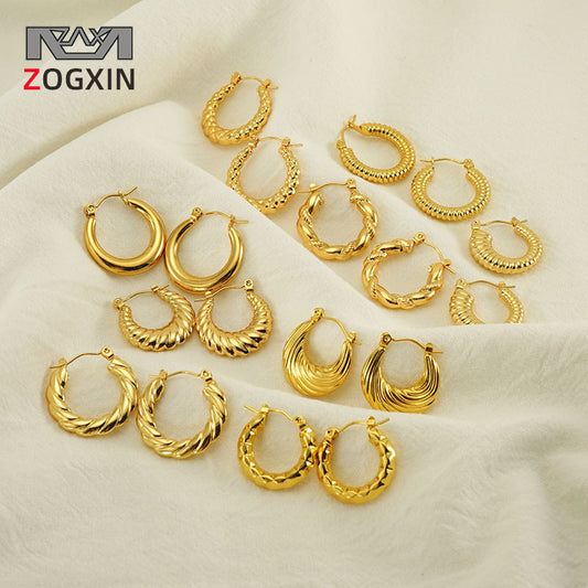 Women's Round Twist Do Not Fade Gold Stainless Ear Stud Earrings