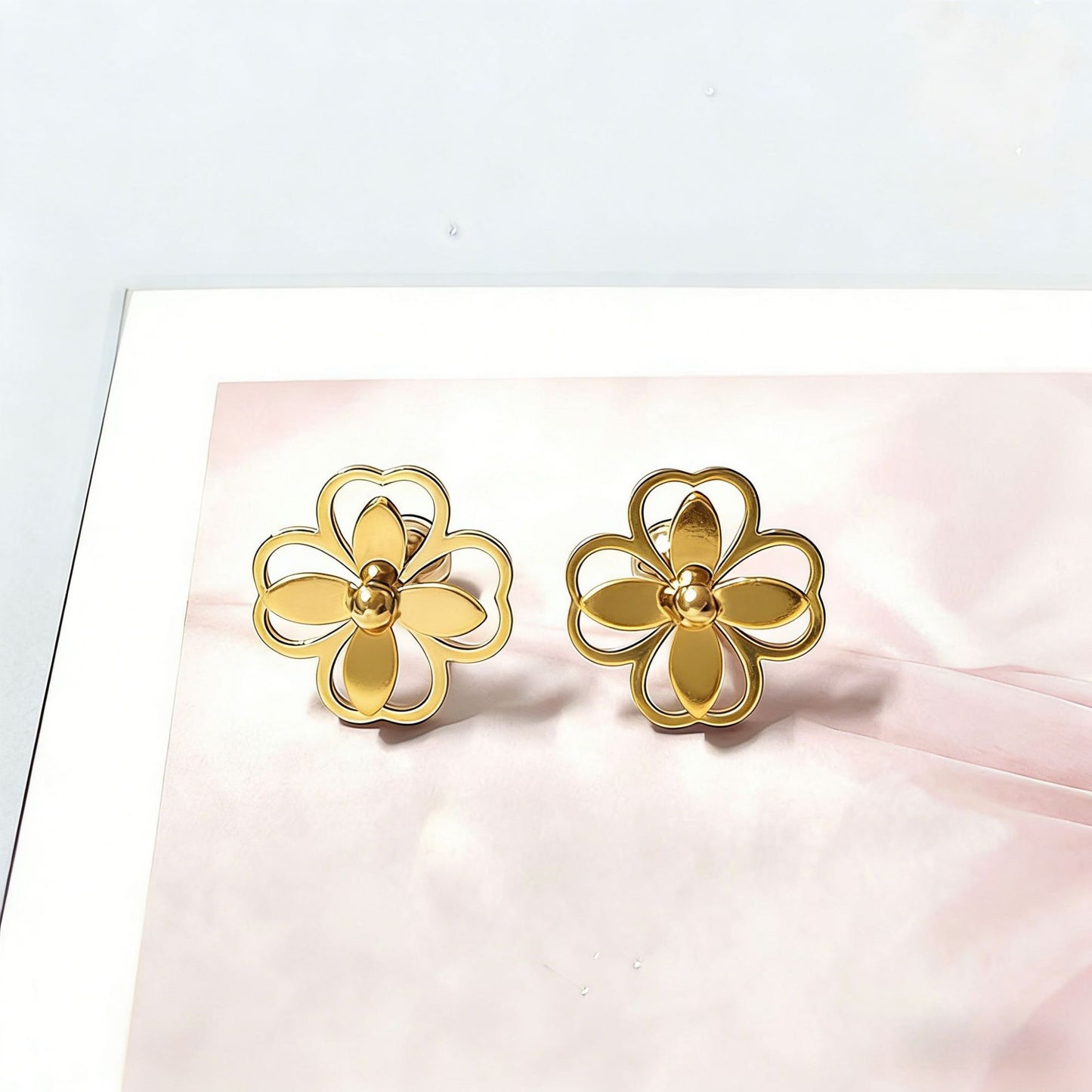 Women's Steel Frosted Gold Clover Lines Rose Temperamental Tassels Stainless Long Ear Line