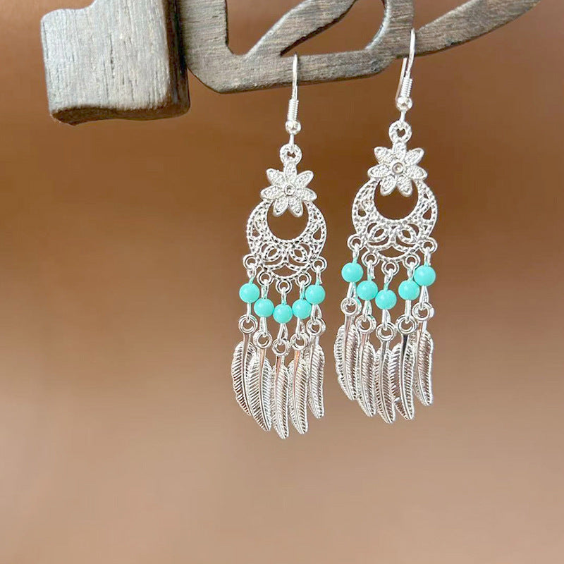 Sier Ethnic Style Peacock Retro Ear Hook Vintage Scenic Spot Earrings