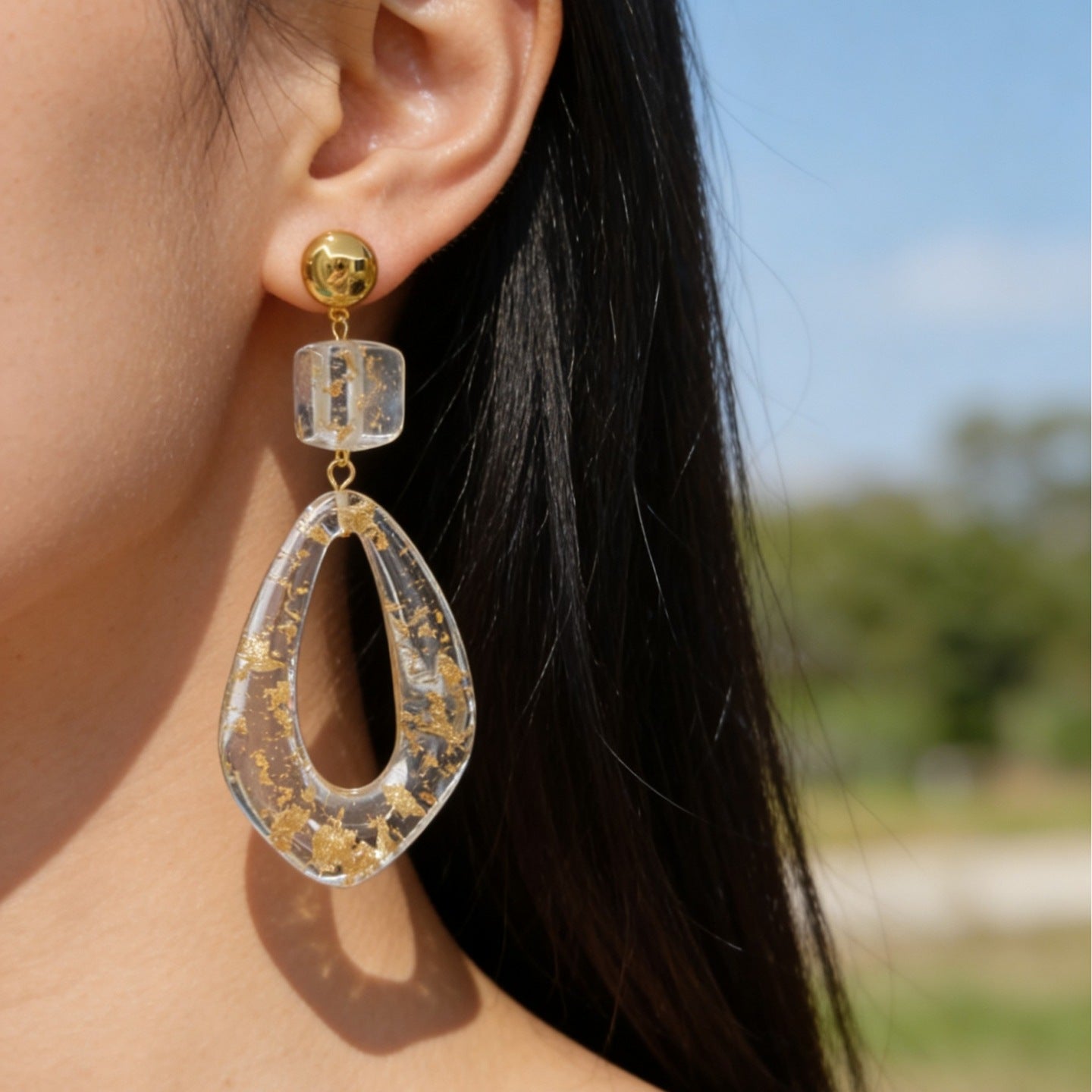 Hollow Geometry Eardrops Simple Elegant Fashionable Transparent Resin Earrings