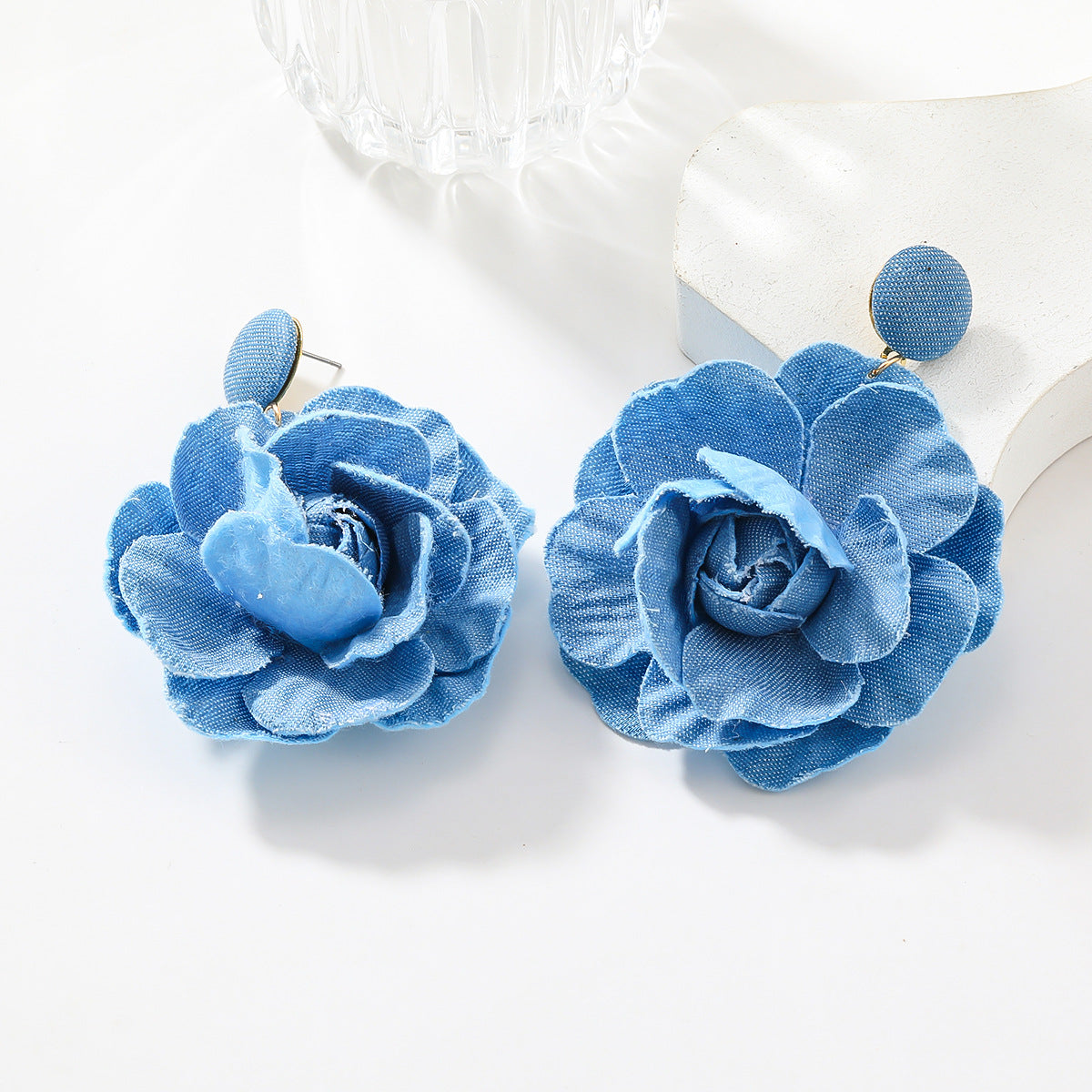 Flower Exaggerated Female Trend Denim Blue Earrings