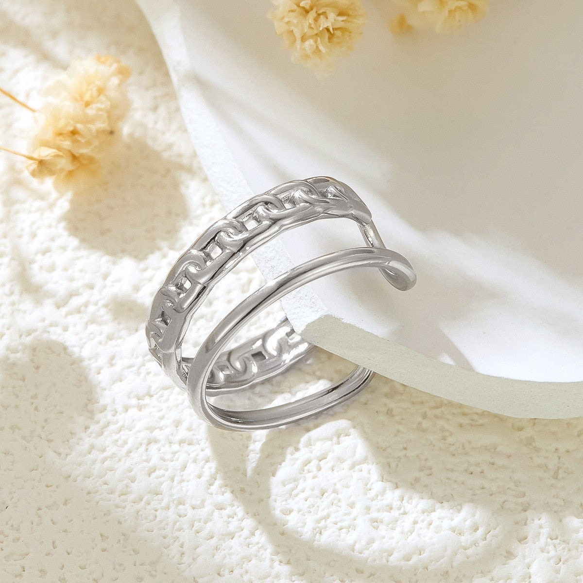 Stainless Steel Irregular Line Love Heart-shaped High-grade Ring