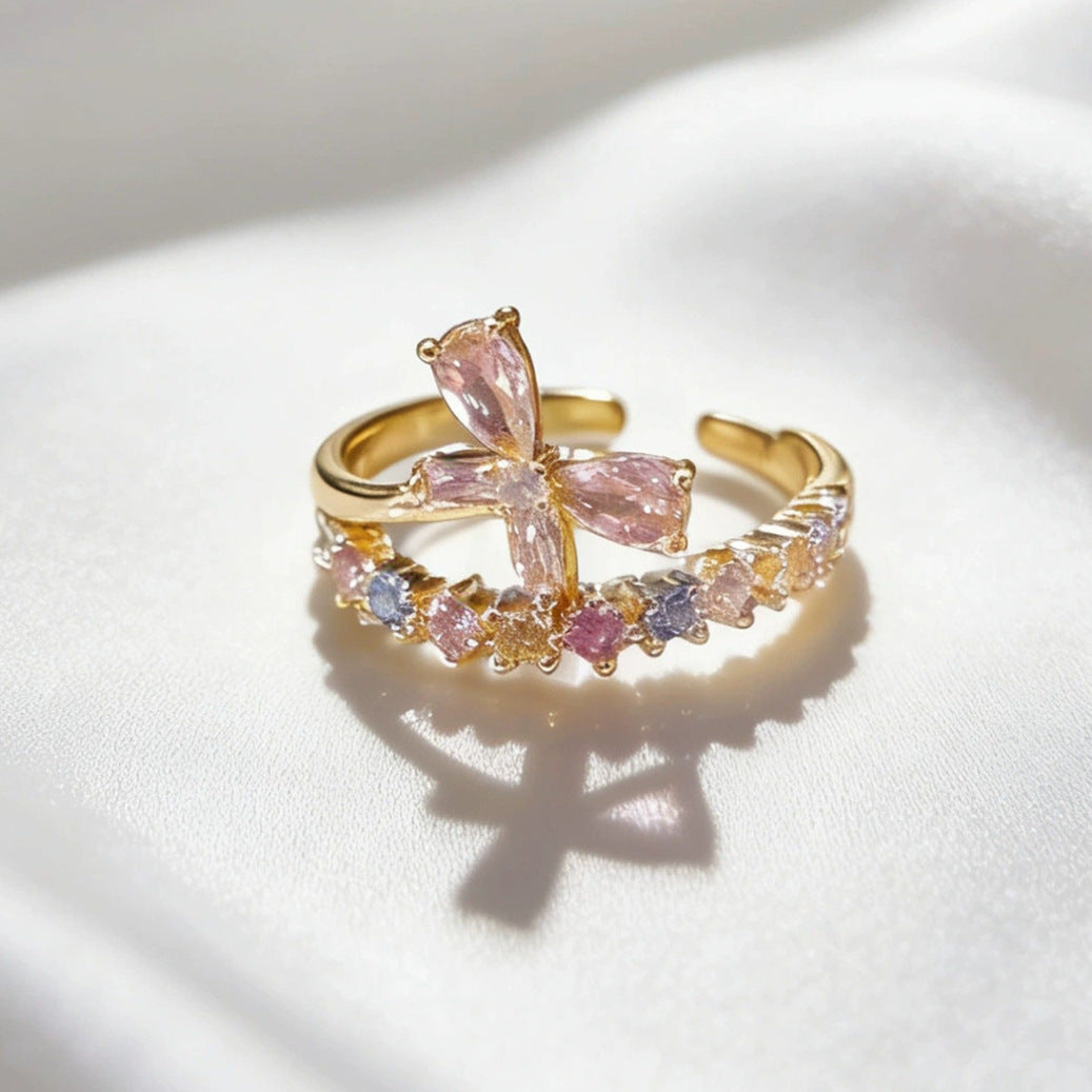 Light Luxury Full Rhinestone Zircon Retro Opening Personality High Sense Rings