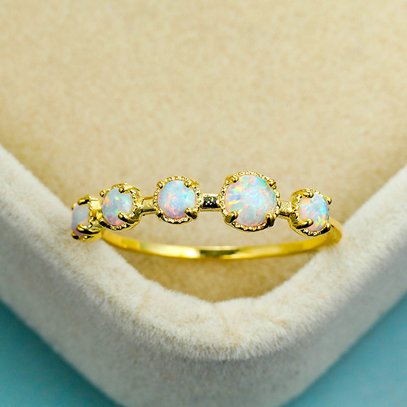Golden Five Round Opal Female Simple Ring