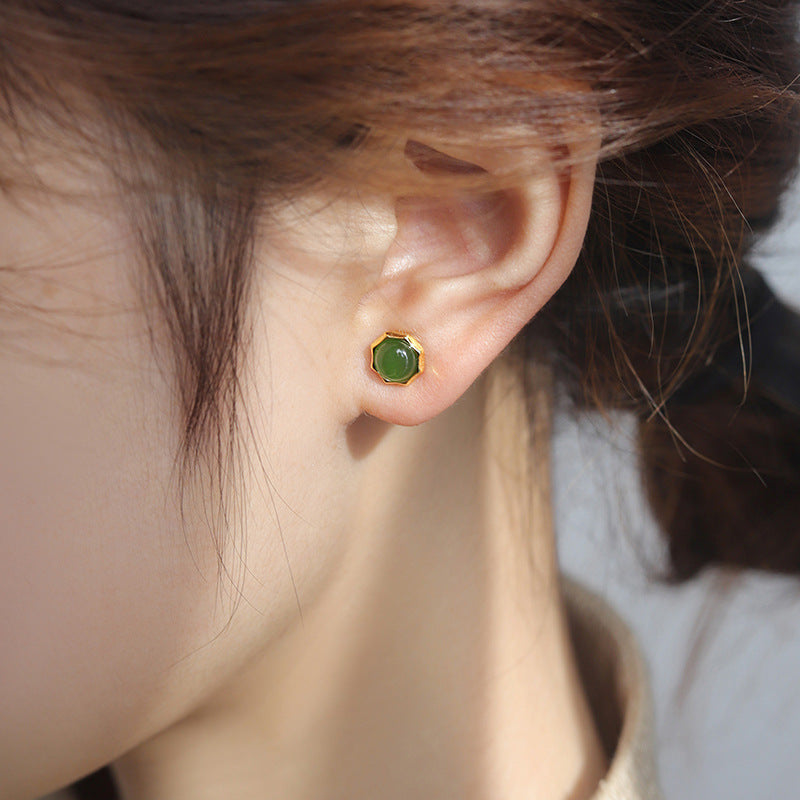 Women's Jasper Sterling Sier National Style Retro Elegant High-grade Personalized Stud Earrings