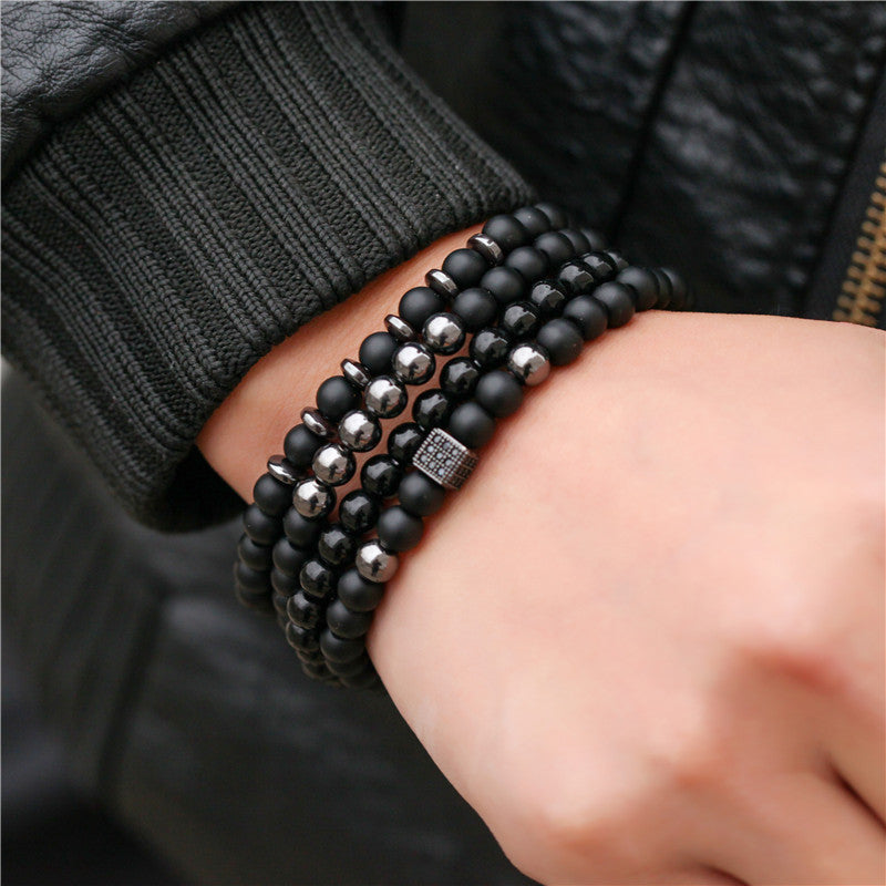 Ornament Black Frosted Stone Lava Mixed Wear Crown Long Bracelets