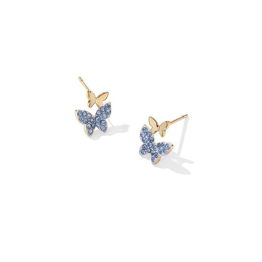 Sier Needle Blue Butterfly Female Elegant Wild Earrings
