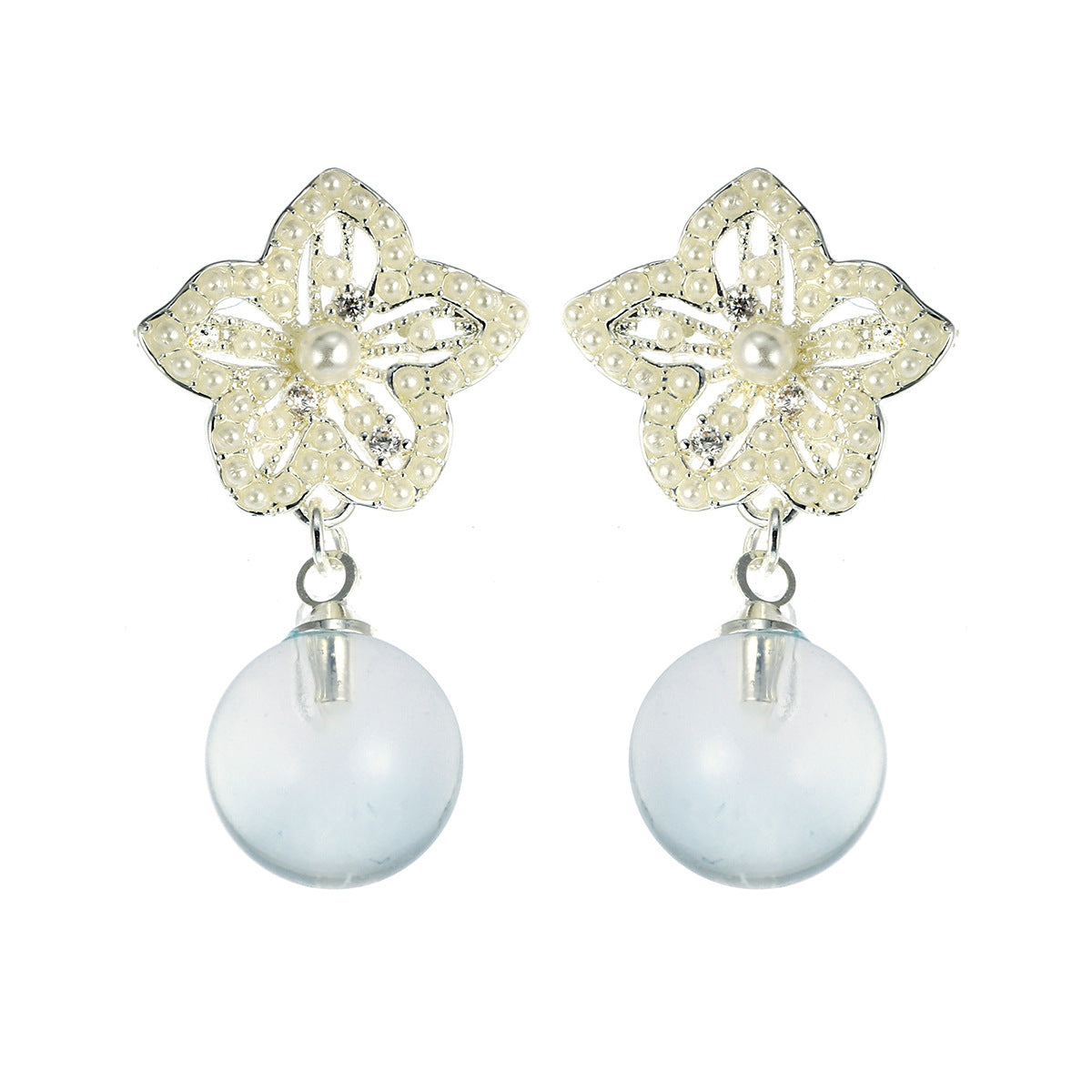 Needle Exquisite Shining Diamond Sweet Pearl Stud Earrings