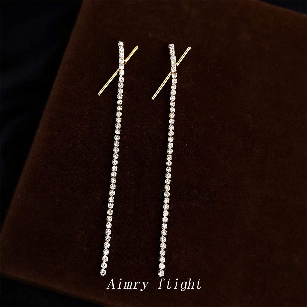 Sier-plated Needle Gold-plated Autumn Long Glass Personality X Earrings