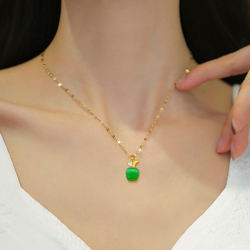 Auspicious Opal Diamond Apple Christmas Flat Necklaces