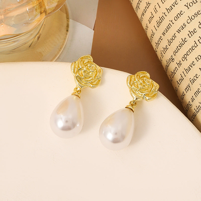 Simple Retro Sier Needle Pearl High Sense Ear Earrings