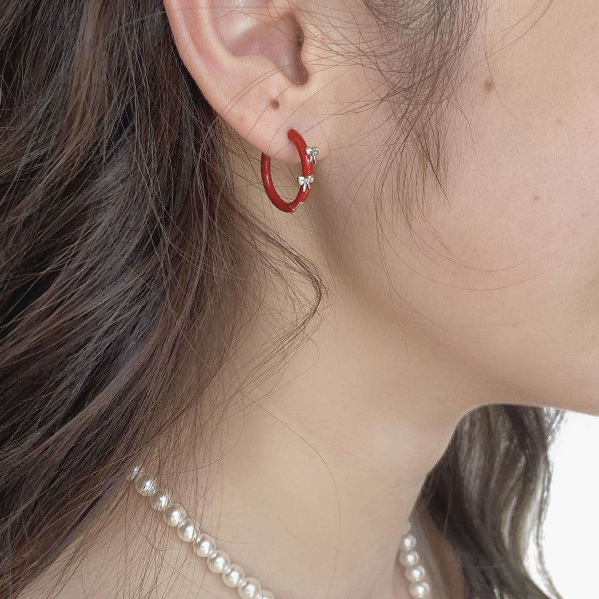 Three-color Bow French Style Temperament Girlish Earrings