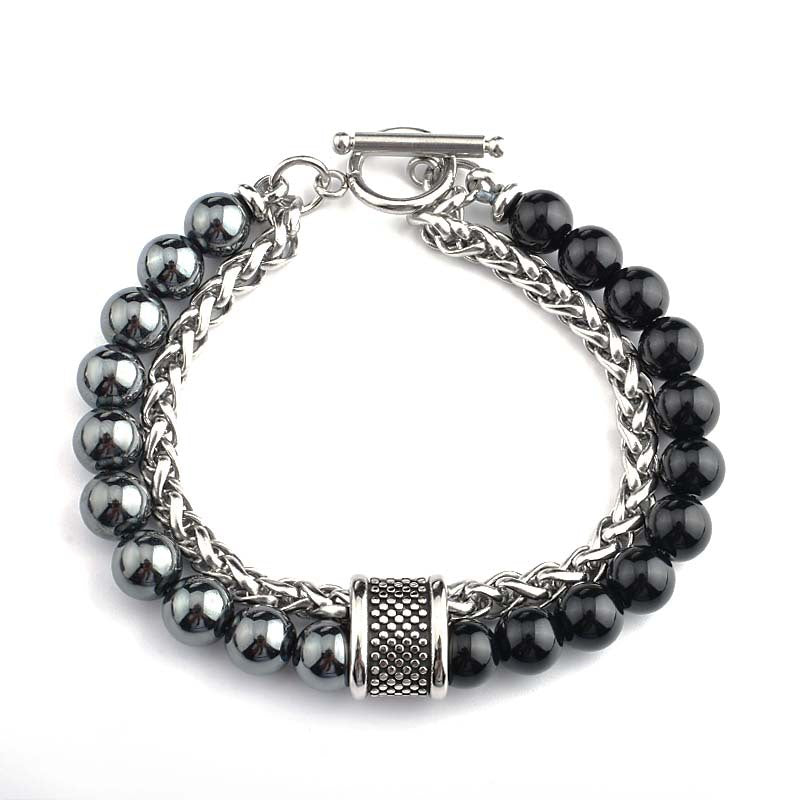 Men's Stainless Steel Basket Chain Frosted Stone Bracelets