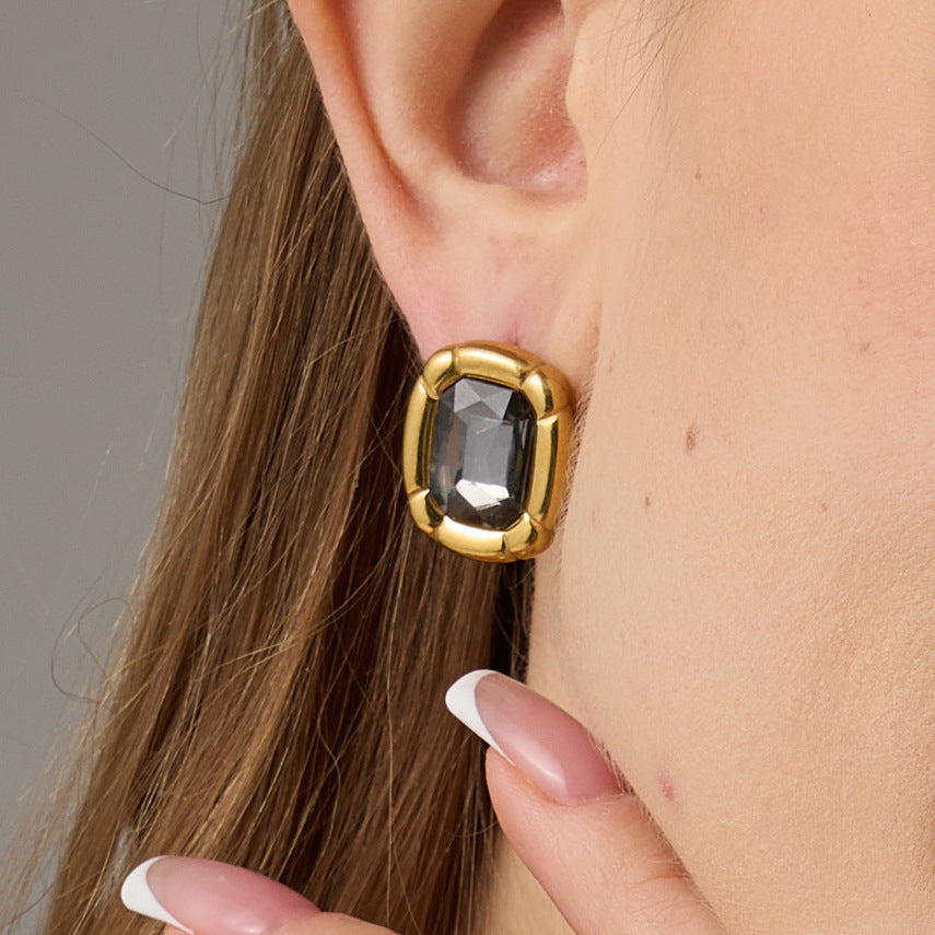Exaggerated Black Diamond Oval Female Light Luxury Minority Earrings