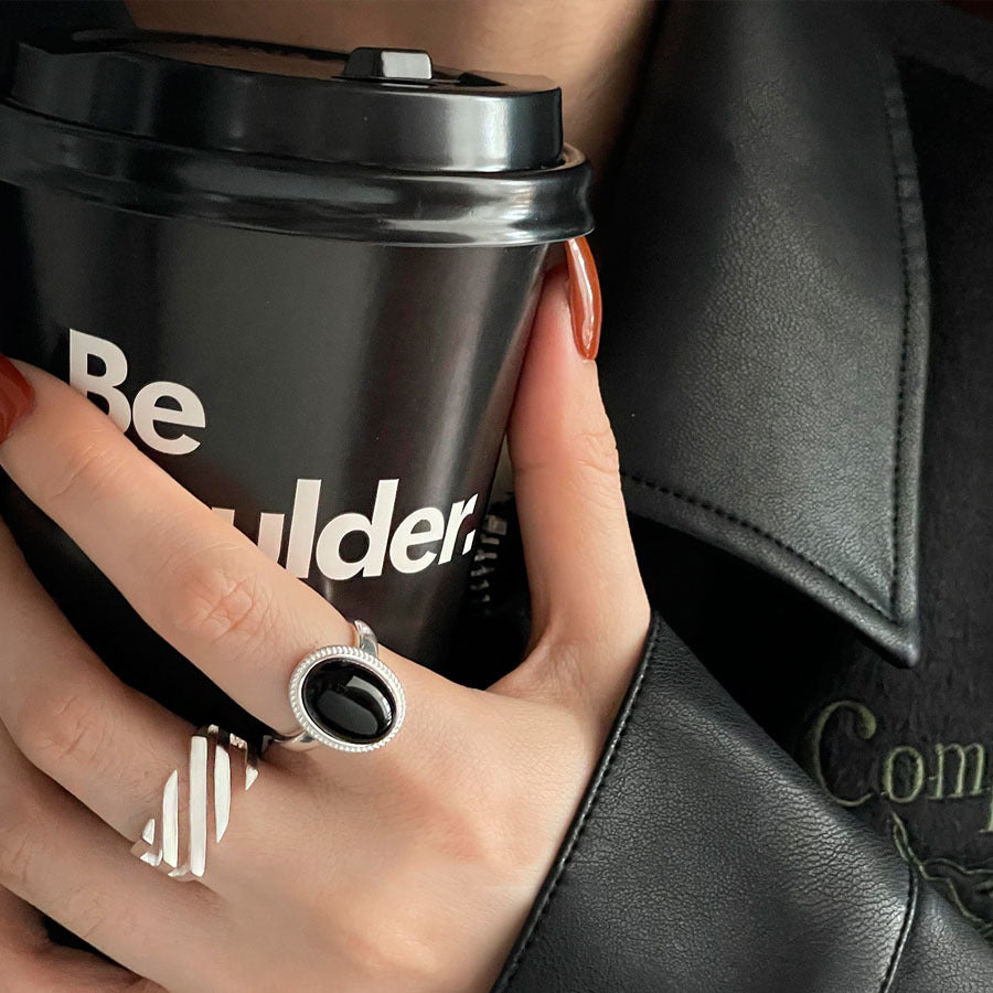 Sterling Sier Black Agate Cold Style Advanced Ring